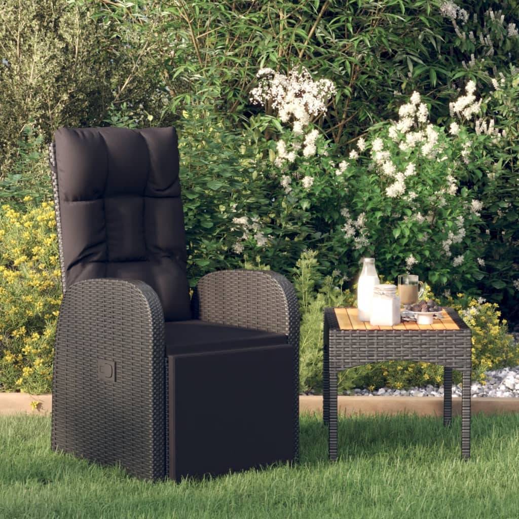 Fauteuil de Jardin Inclinable Résine Tressée avec Repose-pieds et Coussin pour Patio Noir – ComfortXL Outdoor Living