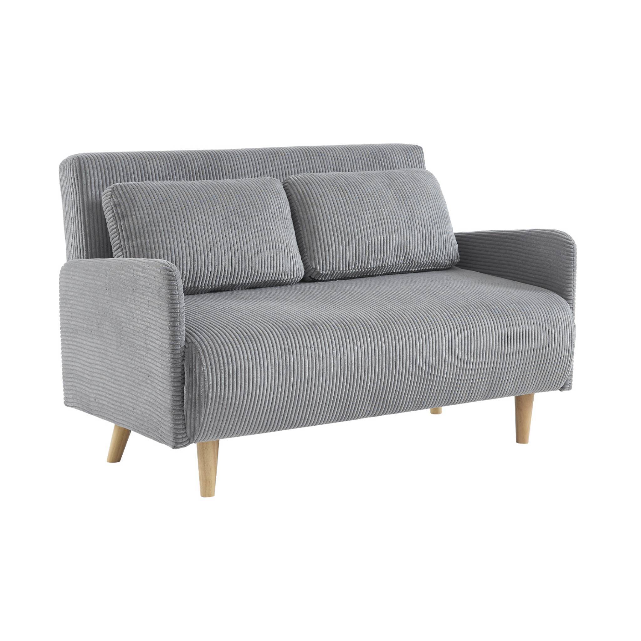 sweeek - Canapé convertible en velours côtelé - Panam - 2 places scandinave. pieds bois. gris clair. banquette. dossier inclinable | sweeek - Image 2