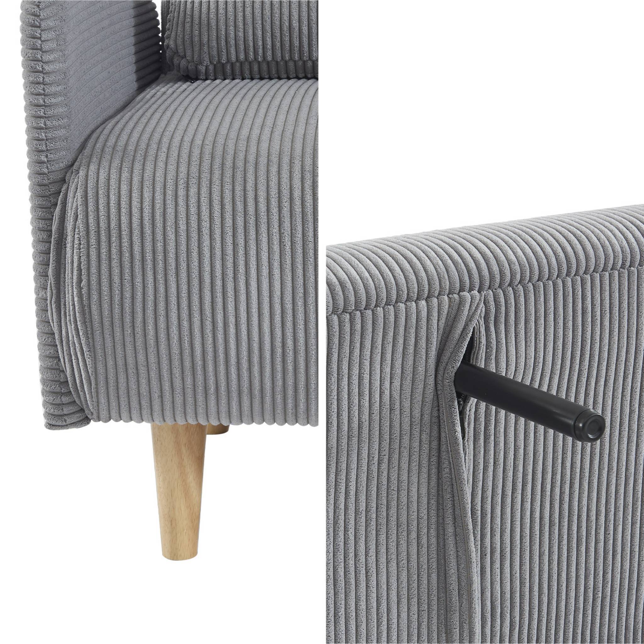 sweeek - Canapé convertible en velours côtelé - Panam - 2 places scandinave. pieds bois. gris clair. banquette. dossier inclinable | sweeek - Image 7