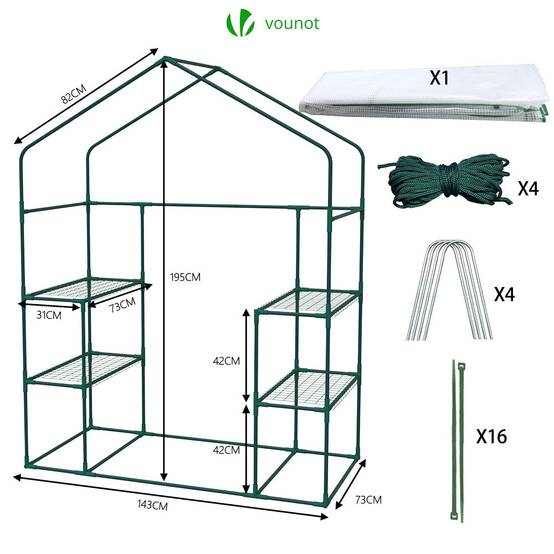 Serre de jardin avec étagères 143x73x195cm blanc - Bâche PE renforcée 135g/m² - Fenêtre moustiquaire, porte enroulable zippée - Image 6