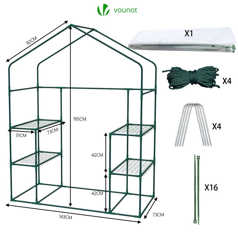 Serre de jardin avec étagères 143x73x195cm blanc - Bâche PE renforcée 135g/m² - Fenêtre moustiquaire, porte enroulable zippée - Image 6