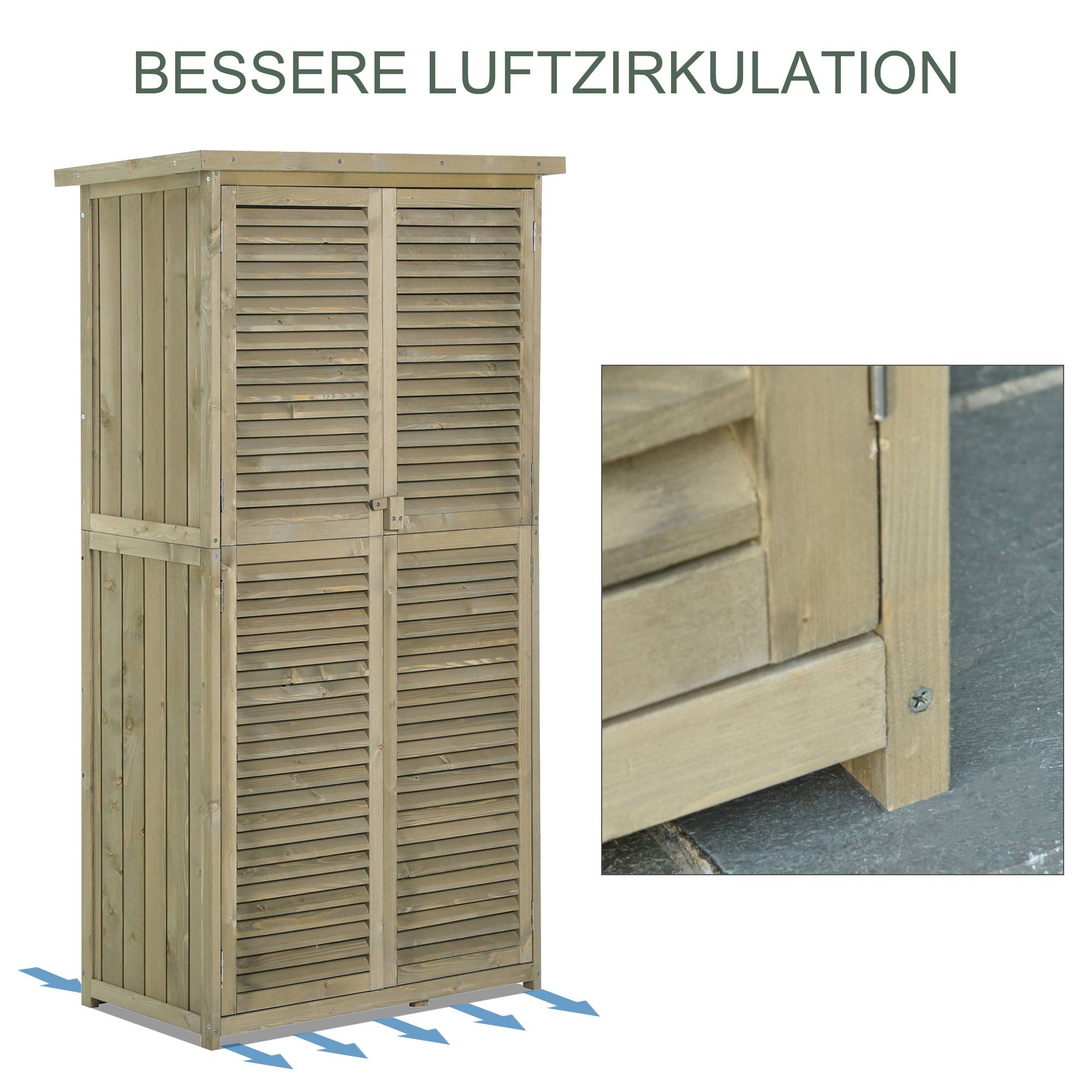 Armoire jardin bois, toit asphalte, porte à lamelles, 4 compartiments, gris, 87x46,5x160 cm - Image 9