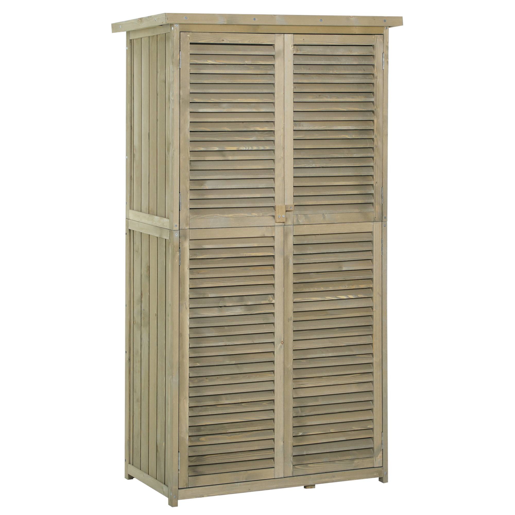 Armoire jardin bois, toit asphalte, porte à lamelles, 4 compartiments, gris, 87x46,5x160 cm