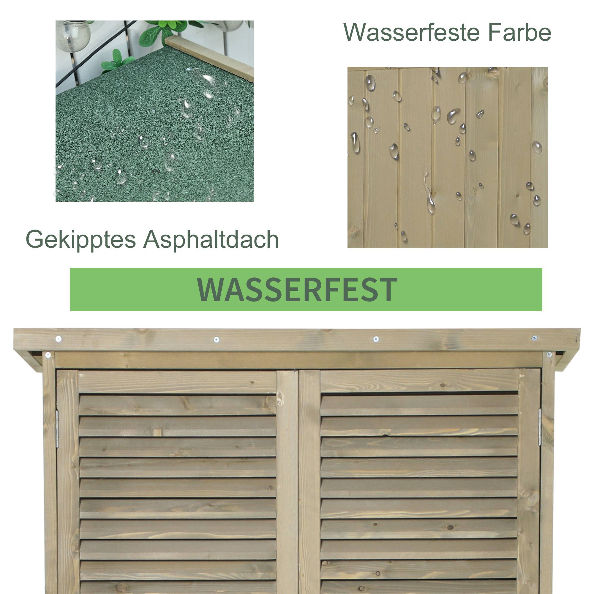 Armoire jardin bois, toit asphalte, porte à lamelles, 4 compartiments, gris, 87x46,5x160 cm - Image 6