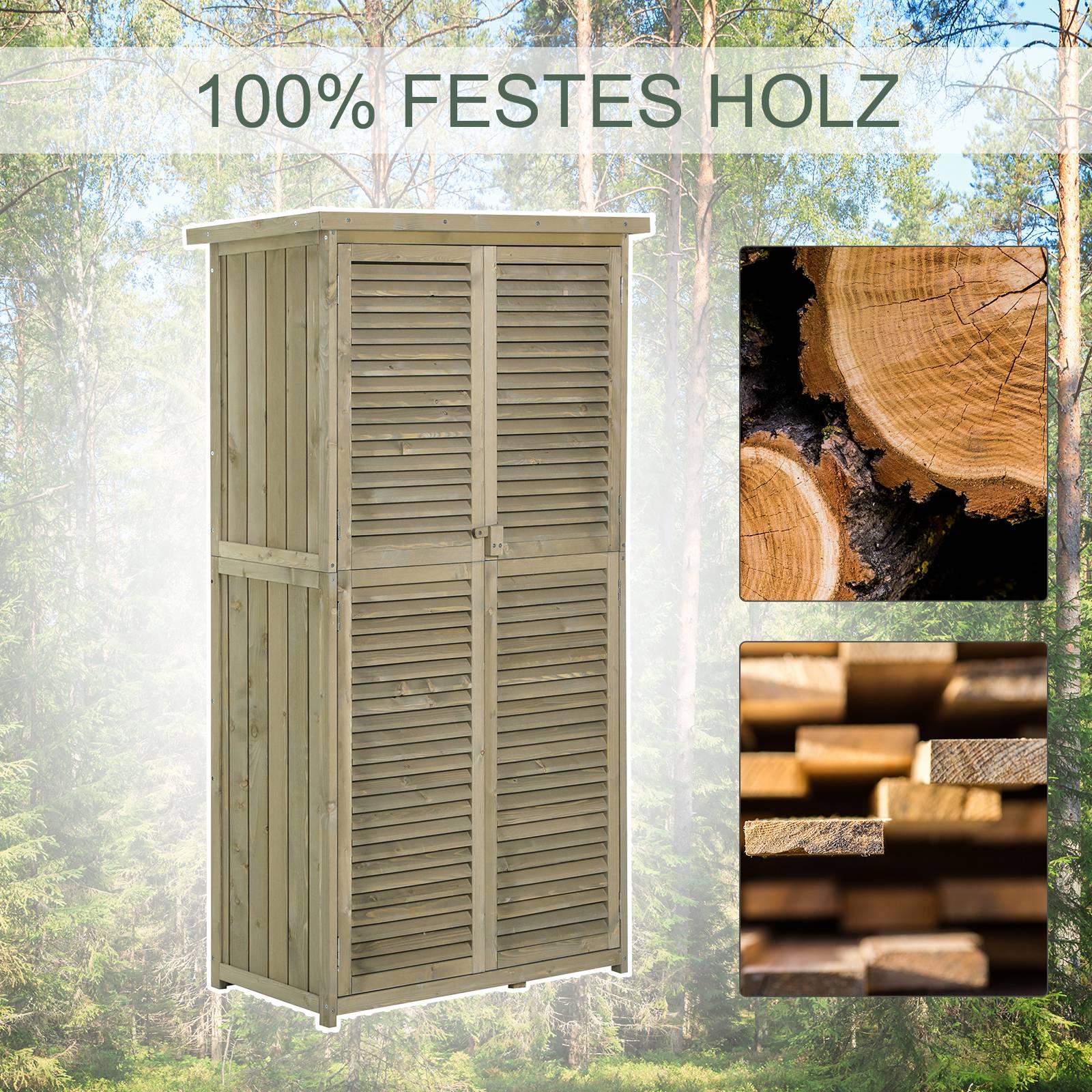 Armoire jardin bois, toit asphalte, porte à lamelles, 4 compartiments, gris, 87x46,5x160 cm - Image 8