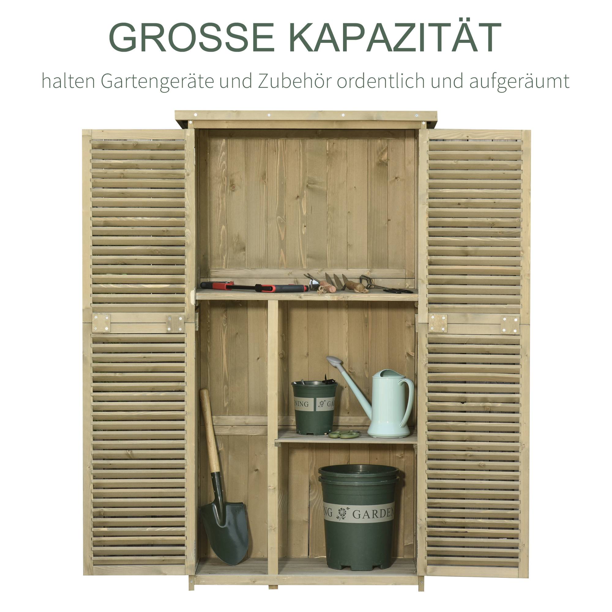 Armoire jardin bois, toit asphalte, porte à lamelles, 4 compartiments, gris, 87x46,5x160 cm - Image 7