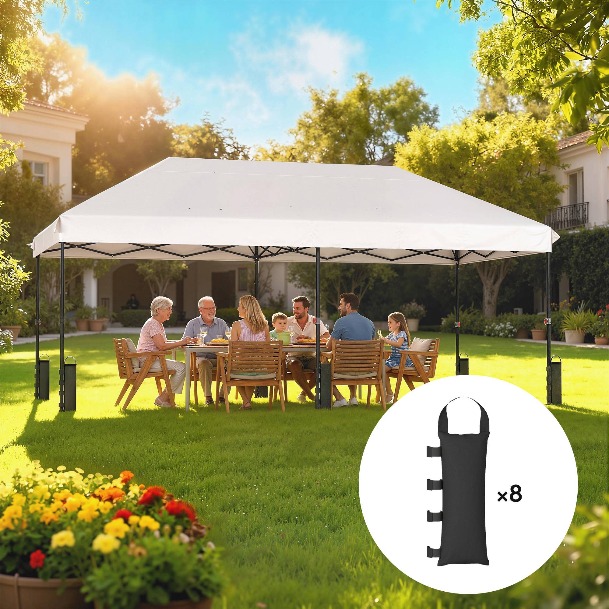 Lot de 8 sacs de lestage tissu Oxford tente barnum fixation velcro noir 20x50 cm - ComfortXL Outdoor Living - Image 3