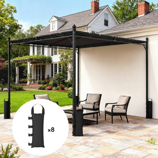 Lot de 8 sacs de lestage tissu Oxford tente barnum fixation velcro noir 20x50 cm - ComfortXL Outdoor Living - Image 4