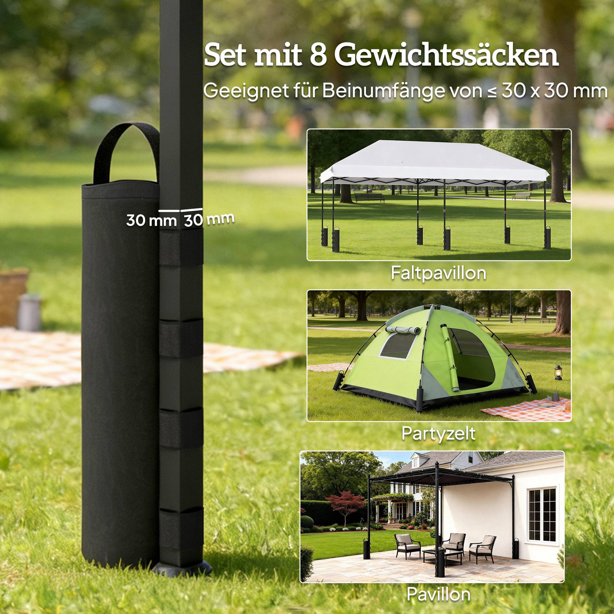 Lot de 8 sacs de lestage tissu Oxford tente barnum fixation velcro noir 20x50 cm - ComfortXL Outdoor Living - Image 6