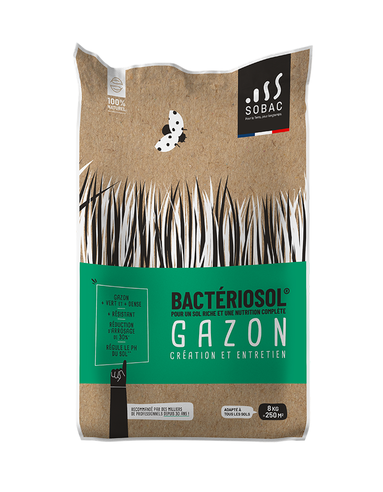 0 - Bactériosol Gazon, Engrais Organique 100% Naturel, Création et Entretien Pelouse BIO, Enrichi en Micro-organismes, Amendement rapide 8 kg - SOBAC