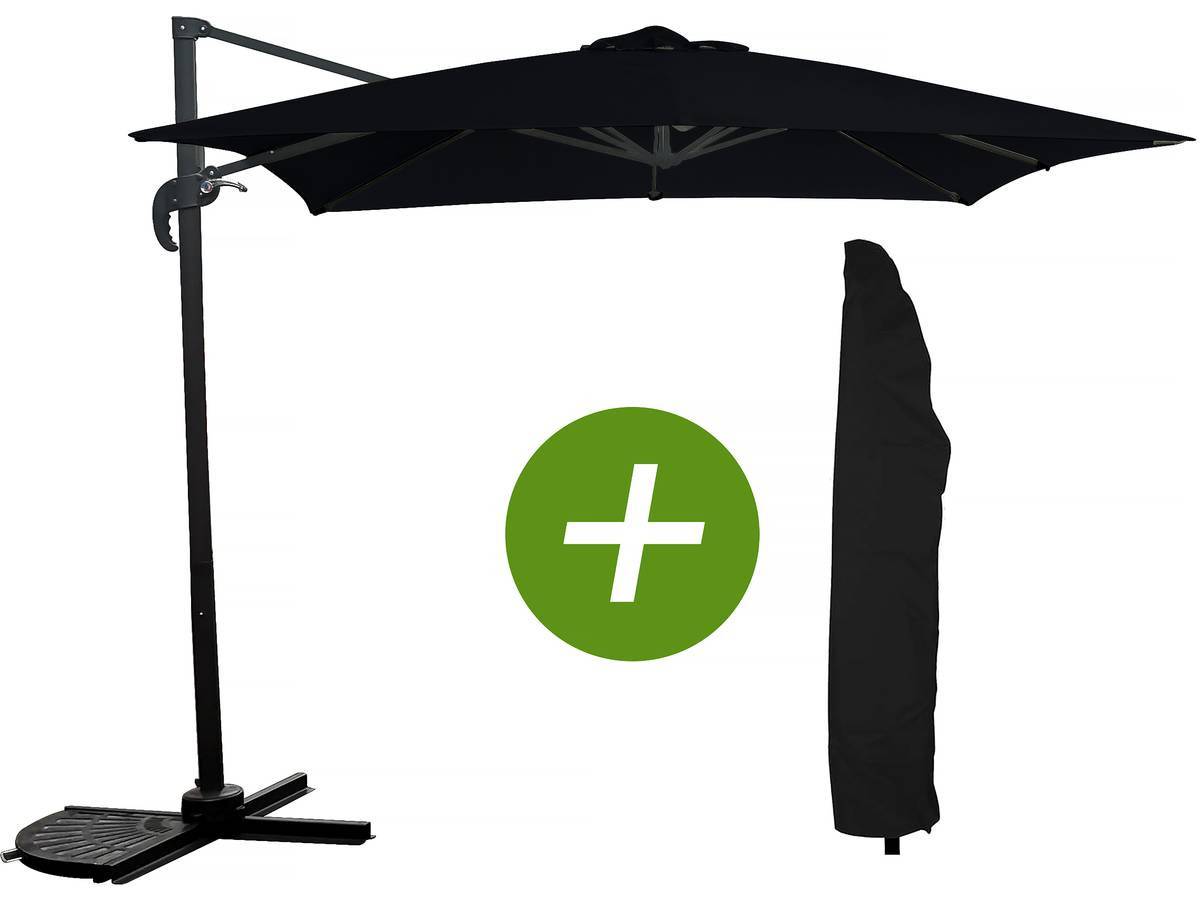 Parasol Jardin Déporté "soleil" - Carré - 2.5 X 2.5 M - Noir + Housse De Protection -habitat Et Jardin - Image 1