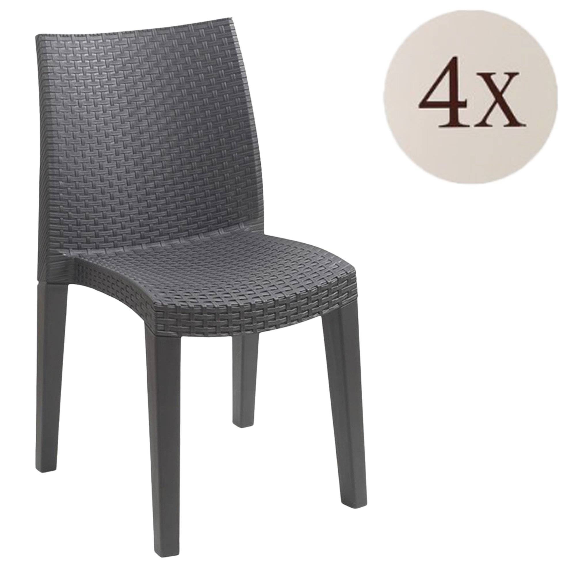 Dmora - Lot de 4 chaises d'extérieur Dmaldin, sièges de jardin, chaise de table à manger, fauteuil d'extérieur effet rotin, 55x48h86 cm, Anthracite - Dmora - Imagen 1