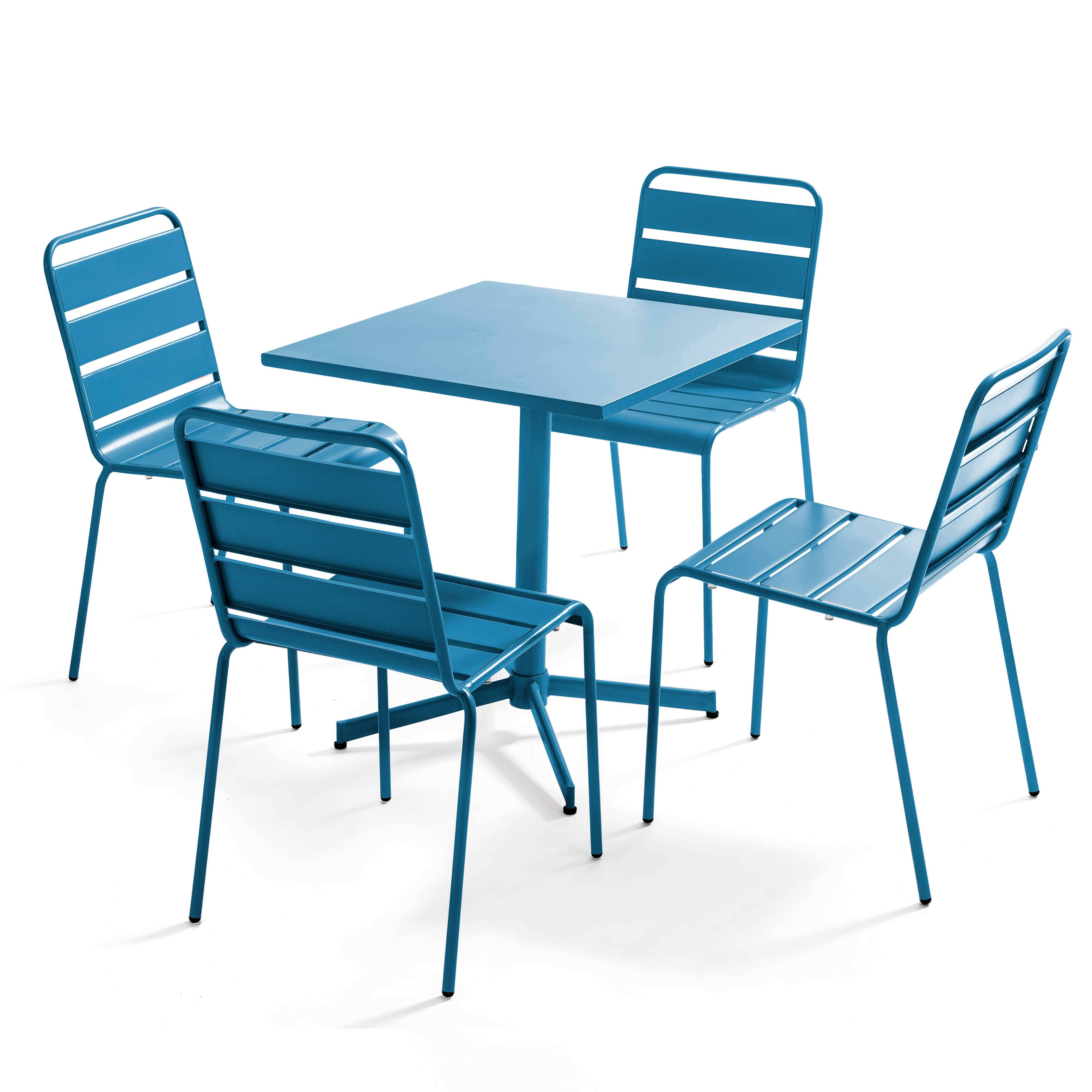 Oviala - Ensemble table de jardin carrée et 4 chaises bleu pacific Palavas - Oviala - Imagen 1