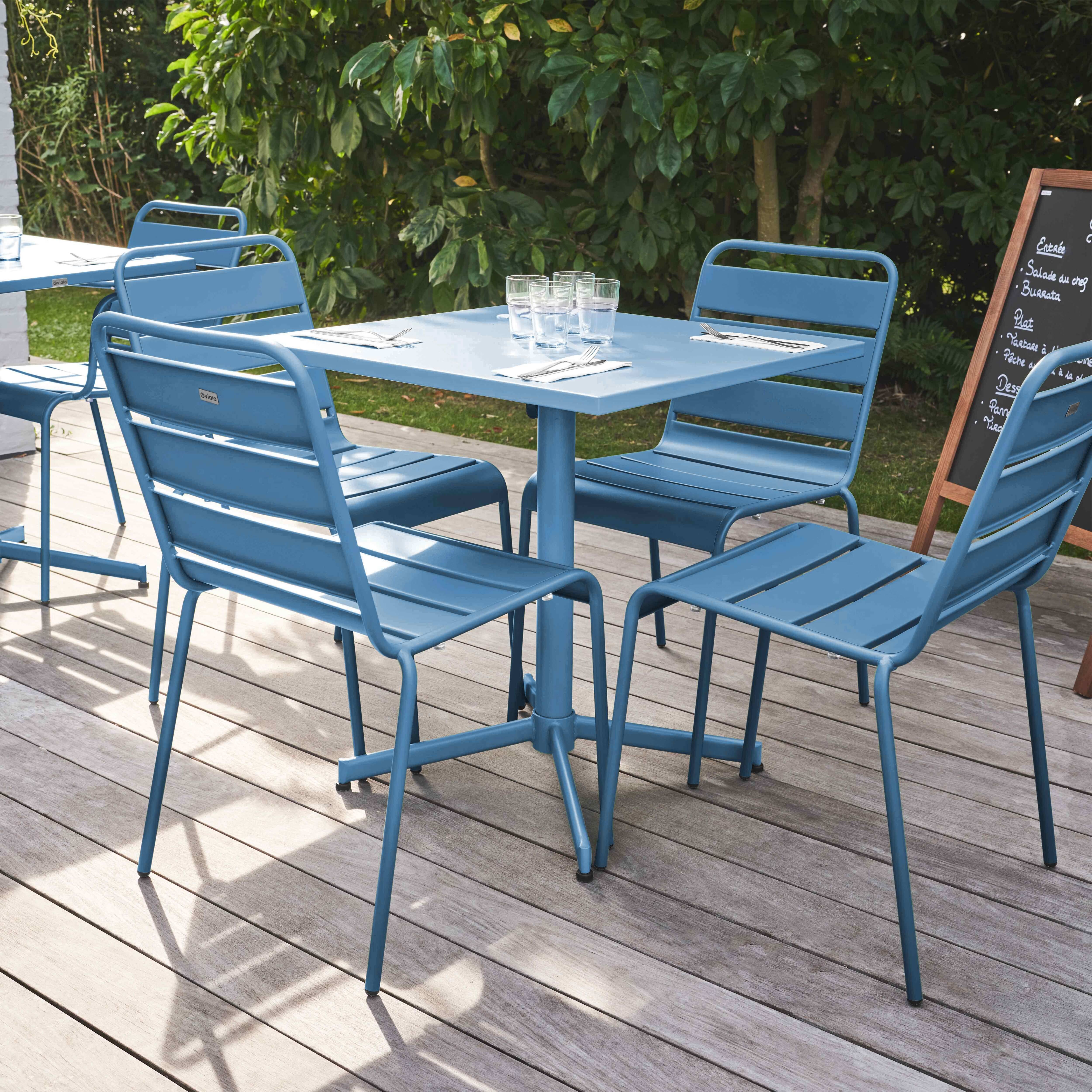 Oviala - Ensemble table de jardin carrée et 4 chaises bleu pacific Palavas - Oviala - Imagen 2