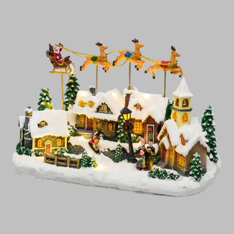 Lotti - Village de Noël LED Enneigé avec Eglise Père Noël sur Traineau Volant avec Rennes en Mouvement et Musique Lotti - Imagen 7