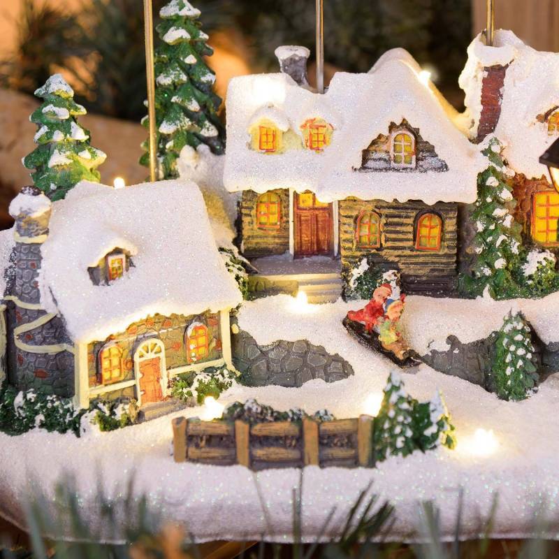 Lotti - Village de Noël LED Enneigé avec Eglise Père Noël sur Traineau Volant avec Rennes en Mouvement et Musique Lotti - Imagen 6