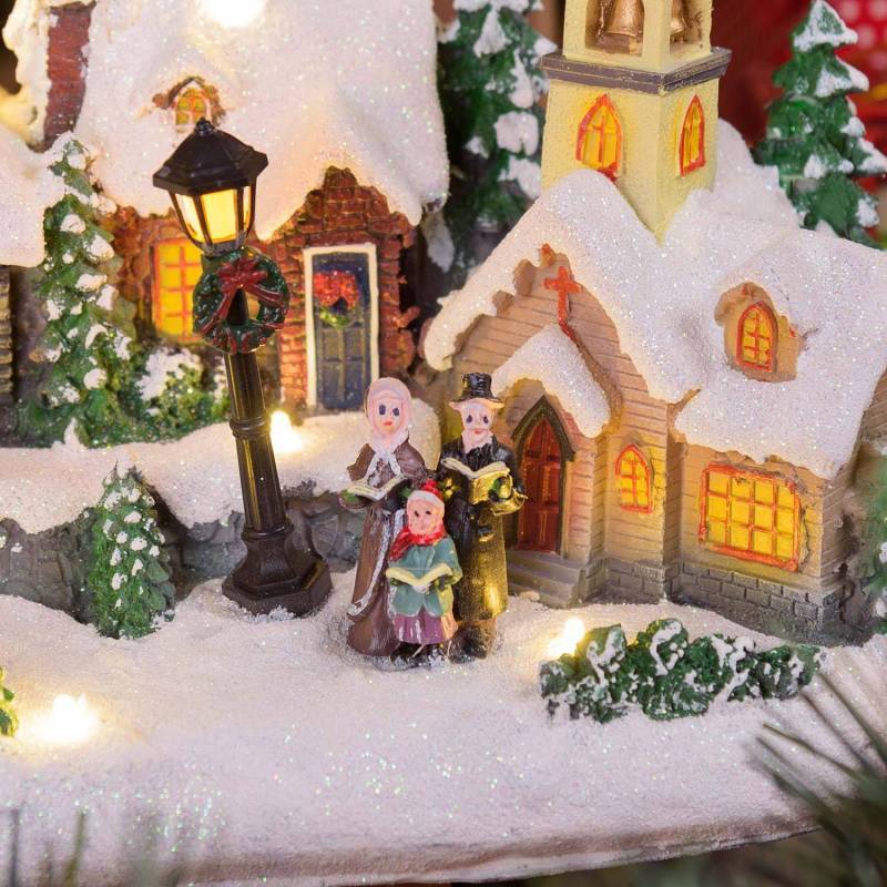 Lotti - Village de Noël LED Enneigé avec Eglise Père Noël sur Traineau Volant avec Rennes en Mouvement et Musique Lotti - Imagen 4