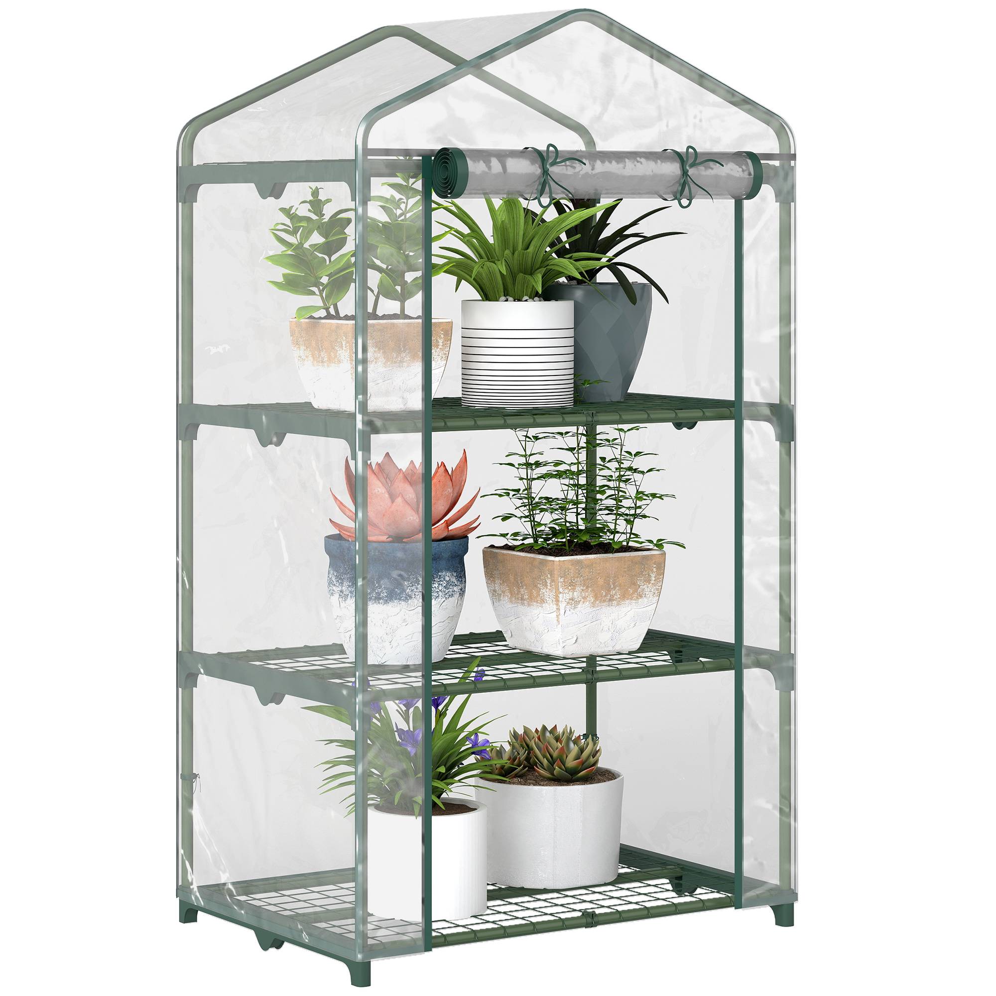 Serre de Jardin 69 x 49 x 125 cm avec Étagères 3 Niveaux, Bâche PVC Renforcée, Structure en Acier, Porte Zippée Enroulable, Transparente - Image 1