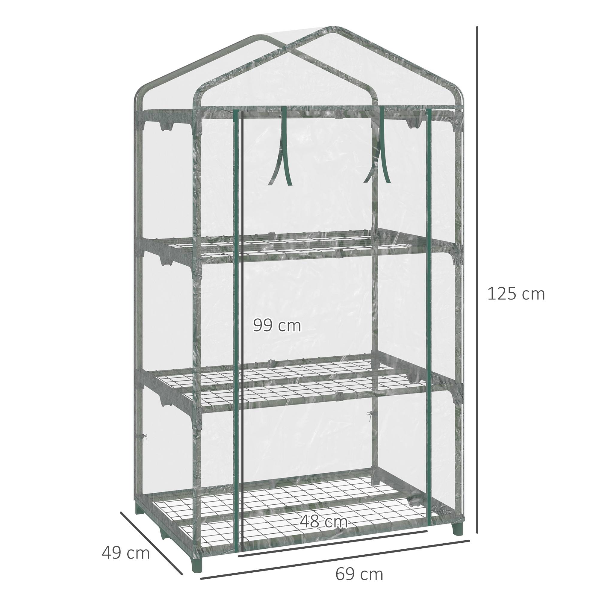 Serre de Jardin 69 x 49 x 125 cm avec Étagères 3 Niveaux, Bâche PVC Renforcée, Structure en Acier, Porte Zippée Enroulable, Transparente - Image 5