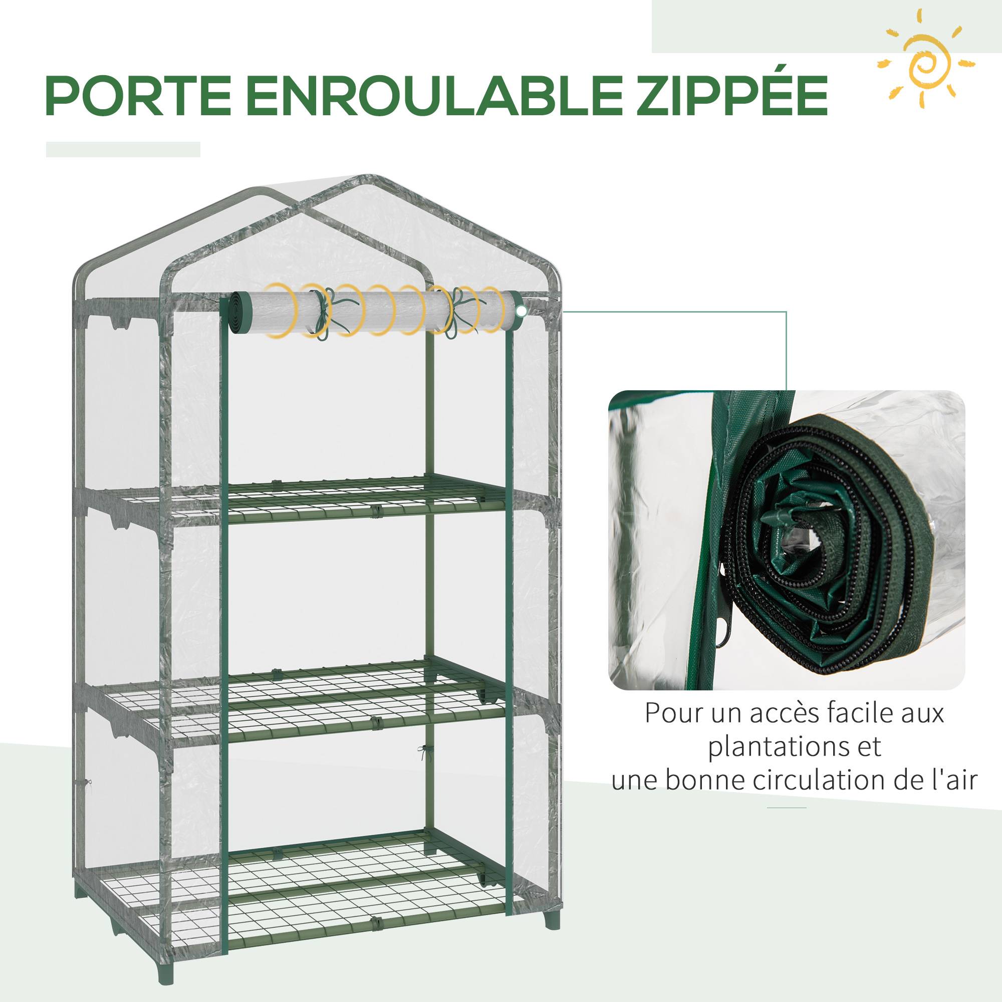 Serre de Jardin 69 x 49 x 125 cm avec Étagères 3 Niveaux, Bâche PVC Renforcée, Structure en Acier, Porte Zippée Enroulable, Transparente - Image 7