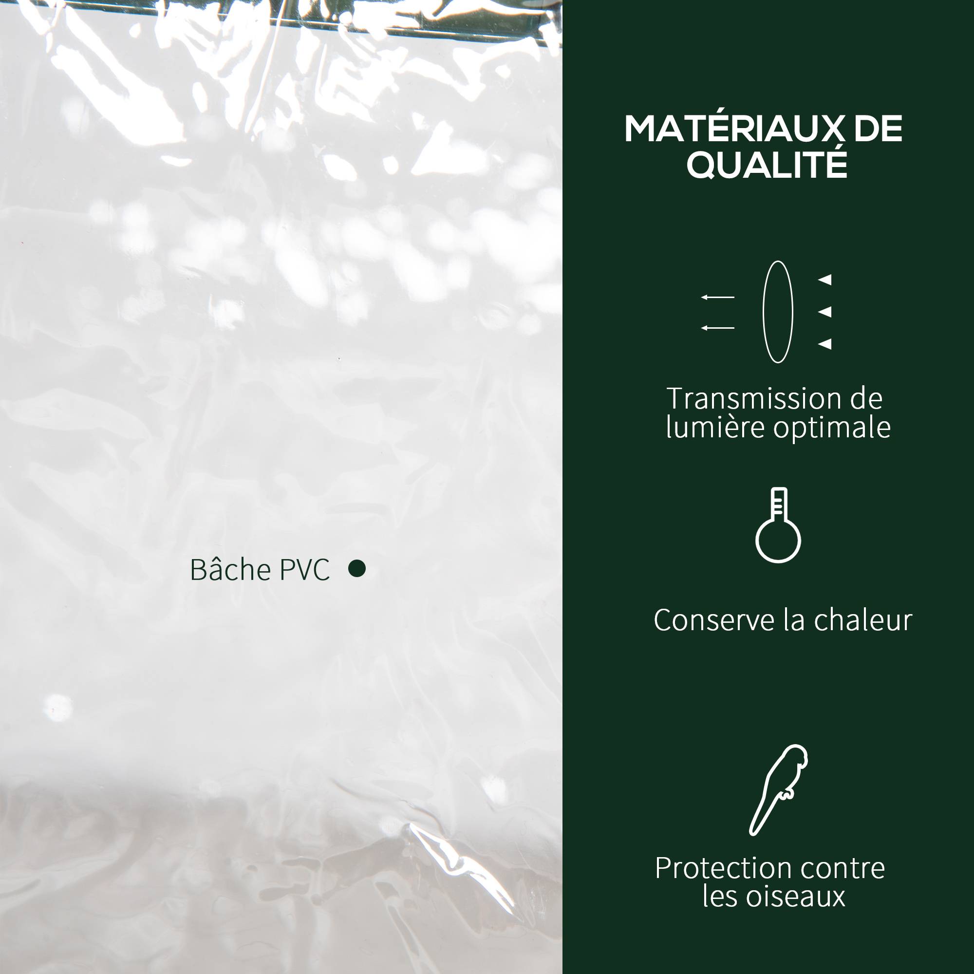 Serre de Jardin 69 x 49 x 125 cm avec Étagères 3 Niveaux, Bâche PVC Renforcée, Structure en Acier, Porte Zippée Enroulable, Transparente - Image 6