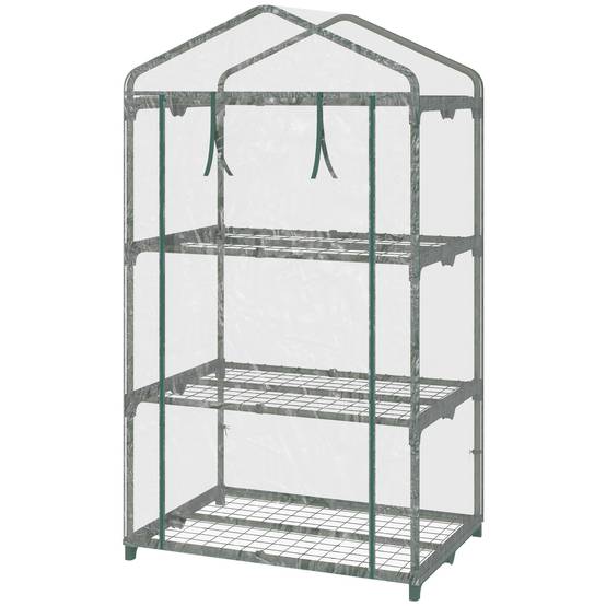 Serre de Jardin 69 x 49 x 125 cm avec Étagères 3 Niveaux, Bâche PVC Renforcée, Structure en Acier, Porte Zippée Enroulable, Transparente - Image 2