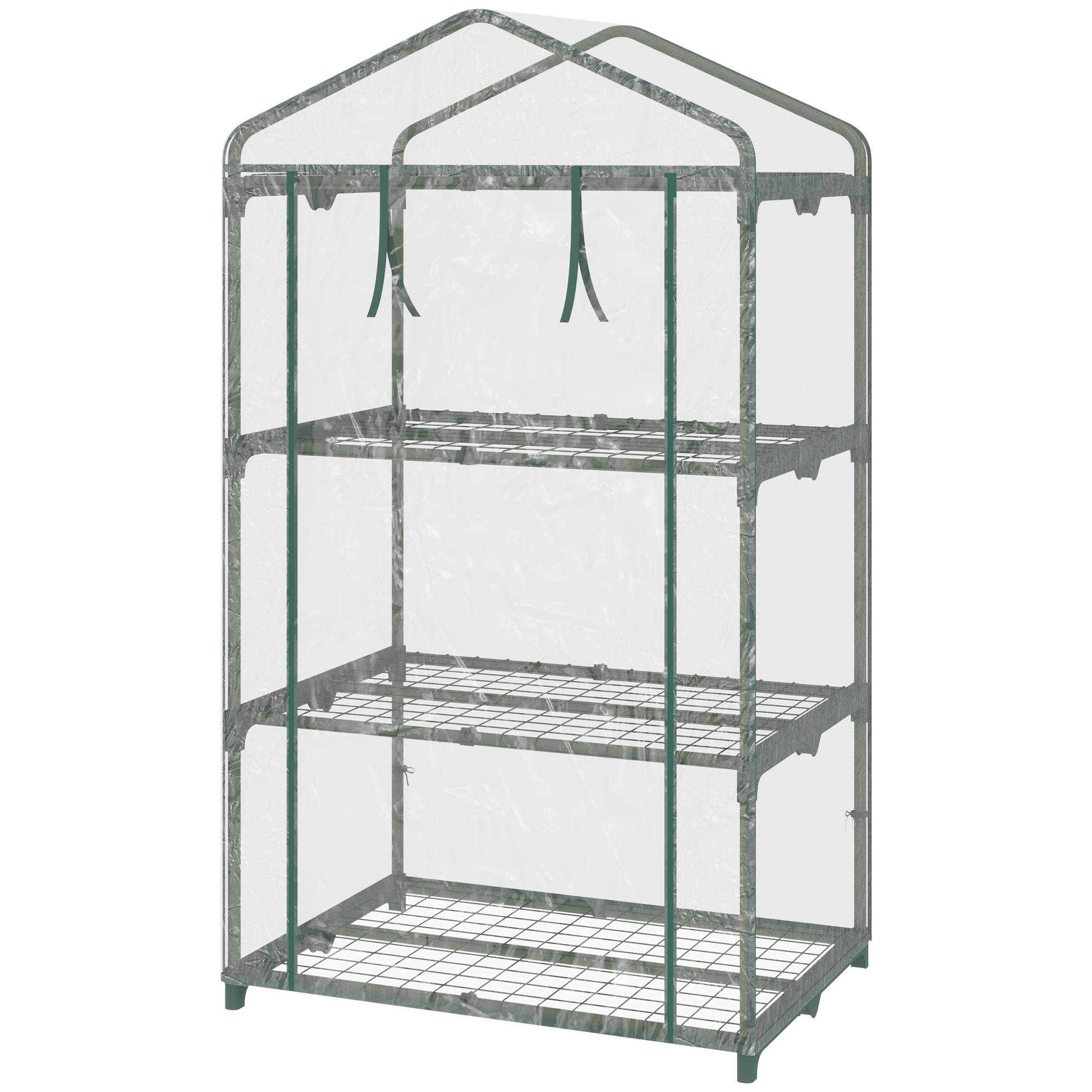 Serre de Jardin 69 x 49 x 125 cm avec Étagères 3 Niveaux, Bâche PVC Renforcée, Structure en Acier, Porte Zippée Enroulable, Transparente - Image 2