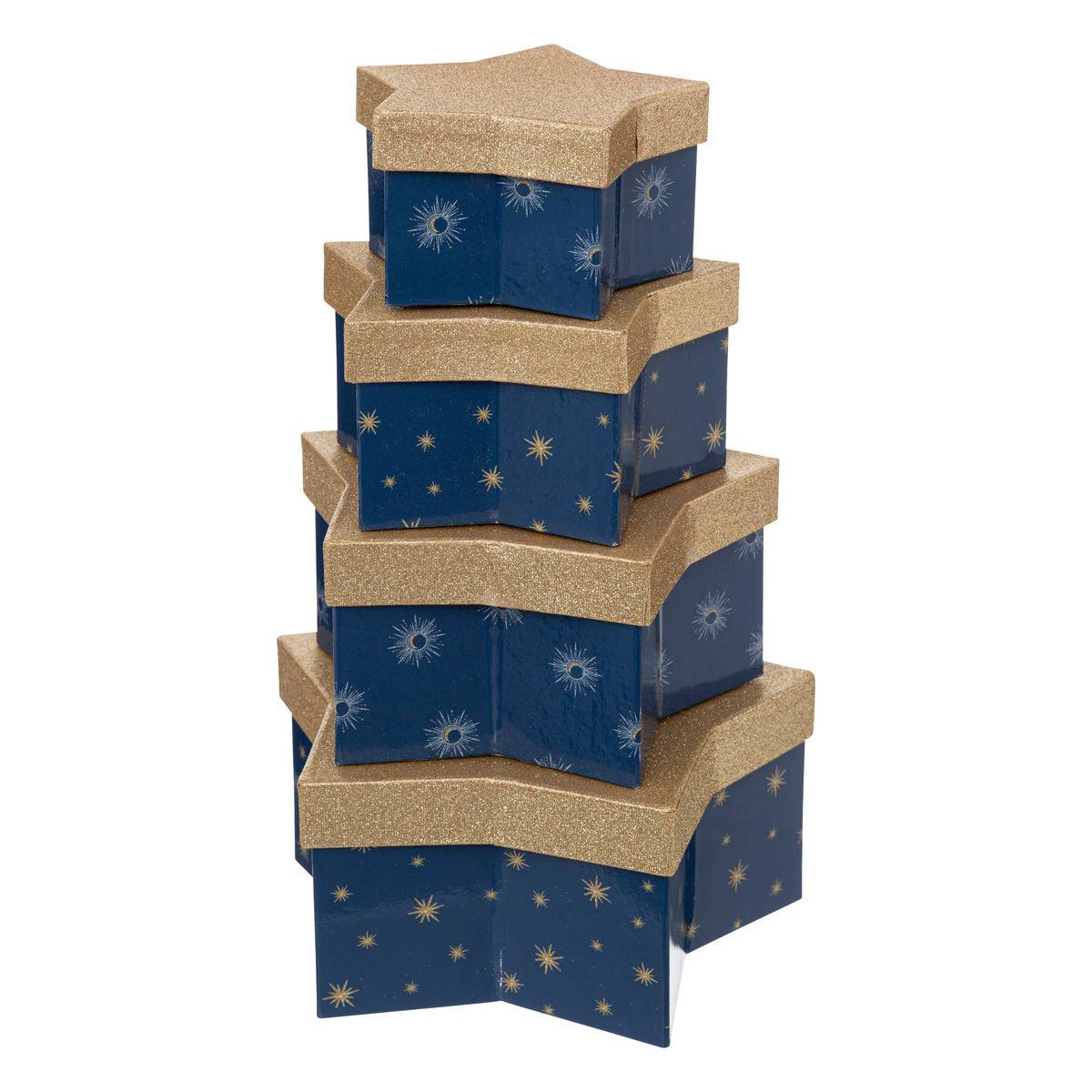 Fééric Lights & Christmas - Lot de 4 Boîtes Étoiles doré et bleu nuit - Imagen 1