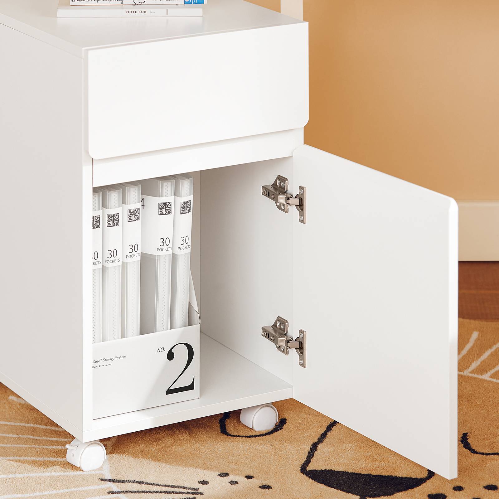 SoBuy Caisson de Bureau Mobile à Tiroirs, Support d'Imprimante Roulant, Organisateur de Rangement - Blanc, 58x35x59 cm, ASK05-W - Image 6