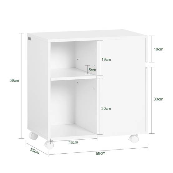SoBuy Caisson de Bureau Mobile à Tiroirs, Support d'Imprimante Roulant, Organisateur de Rangement - Blanc, 58x35x59 cm, ASK05-W - Image 3