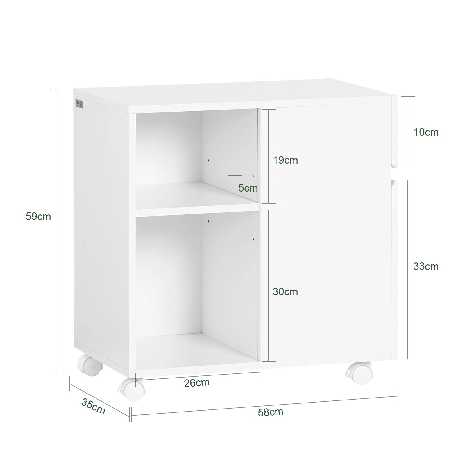 SoBuy Caisson de Bureau Mobile à Tiroirs, Support d'Imprimante Roulant, Organisateur de Rangement - Blanc, 58x35x59 cm, ASK05-W - Image 3