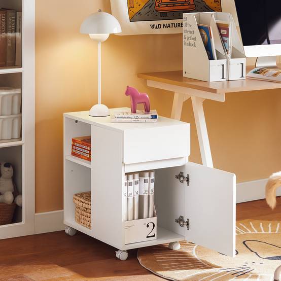 SoBuy Caisson de Bureau Mobile à Tiroirs, Support d'Imprimante Roulant, Organisateur de Rangement - Blanc, 58x35x59 cm, ASK05-W - Image 9