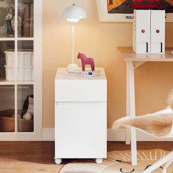 SoBuy Caisson de Bureau Mobile à Tiroirs, Support d'Imprimante Roulant, Organisateur de Rangement - Blanc, 58x35x59 cm, ASK05-W - Image 10