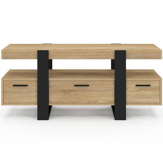 Meuble TV 116 cm PHOENIX avec tiroirs bois et noir - Image 3