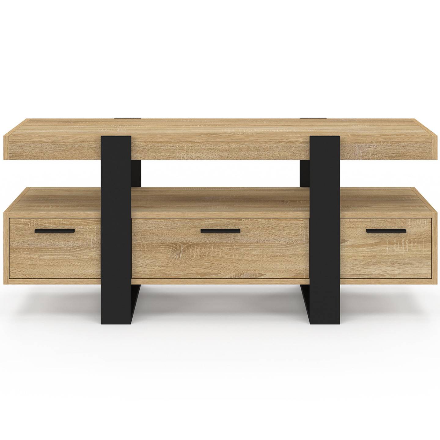 Meuble TV 116 cm PHOENIX avec tiroirs bois et noir - Image 3