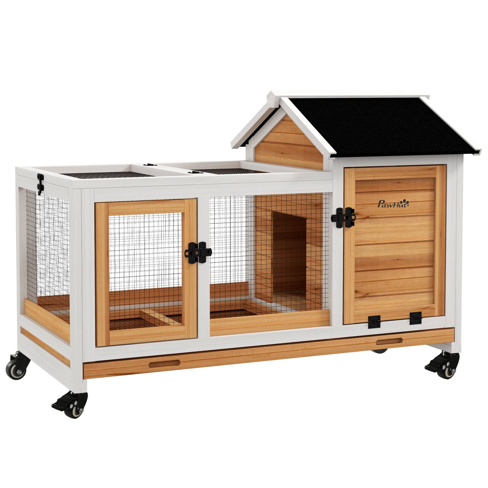 PANGIVO - Cage lapins nains et cochons d'Inde extérieur 108 x 58 x 73.5 cm bois de sapin jaune - PANGIVO - Image 1