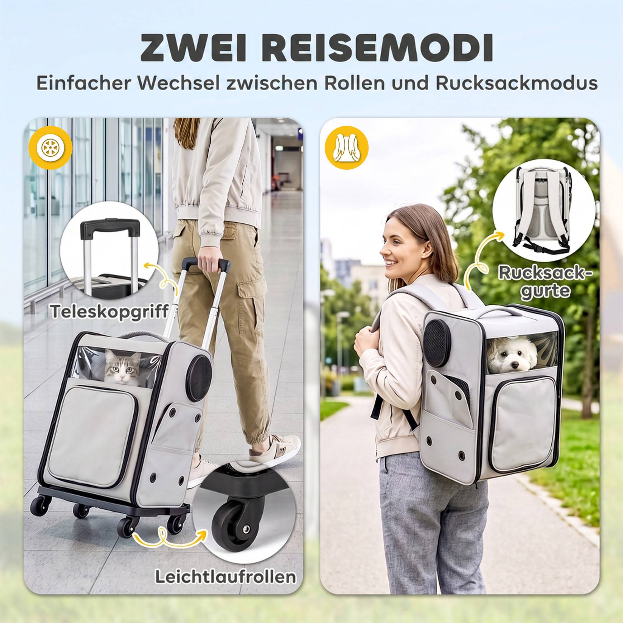 Sac transport animal roulettes pliable chien chat 5 kg, trolley respirant, gris - Image 6