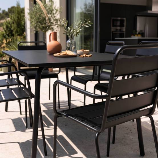 Oviala - Ensemble table de jardin et 6 fauteuils en métal noir Palavas - Oviala - Image 4