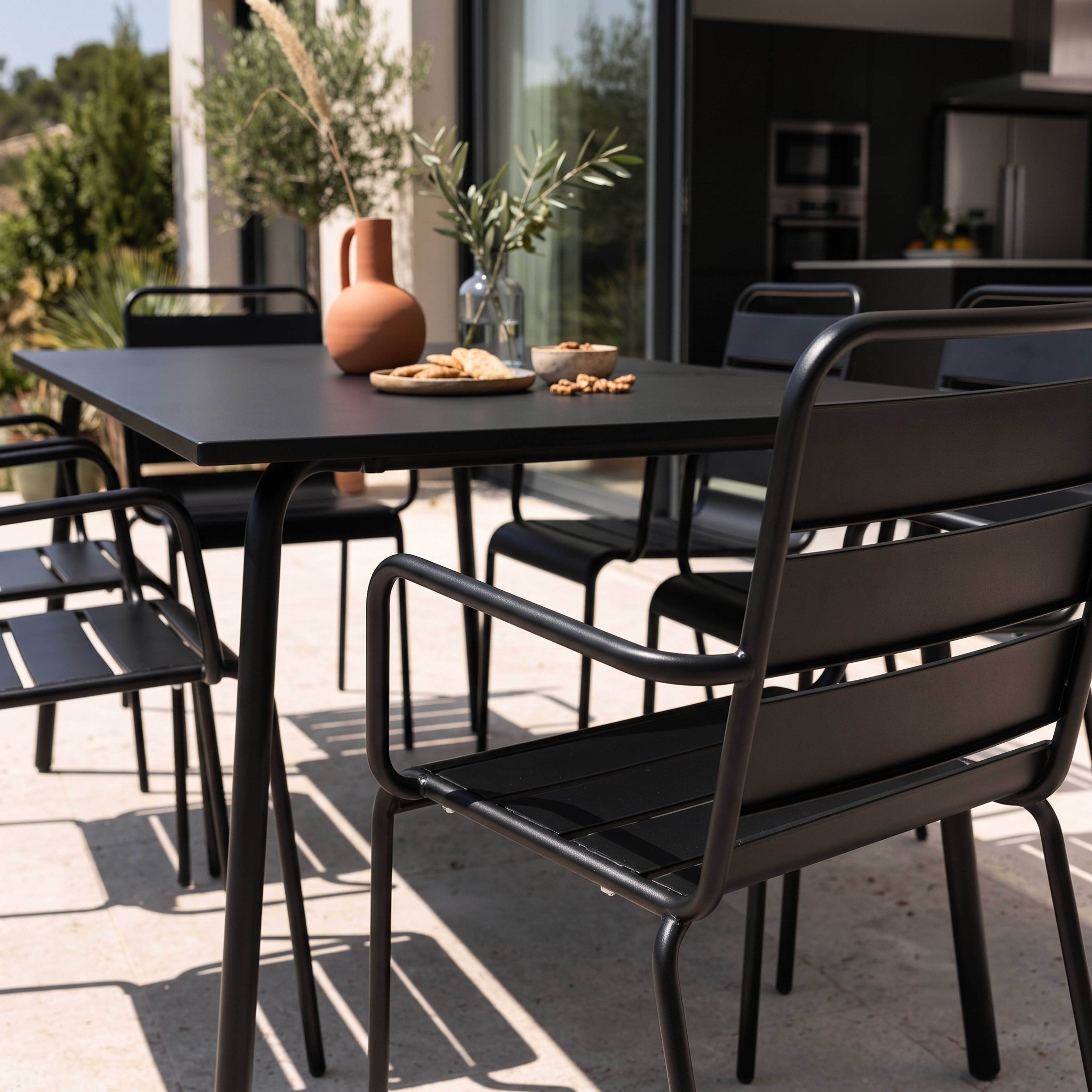 Oviala - Ensemble table de jardin et 6 fauteuils en métal noir Palavas - Oviala - Image 4