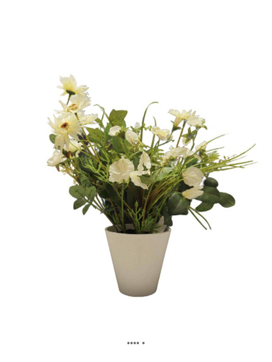 Artificielles - Bouquet de fleurs artificielles en pot H 38 cm Crème - couleur: Crème - Imagen 2