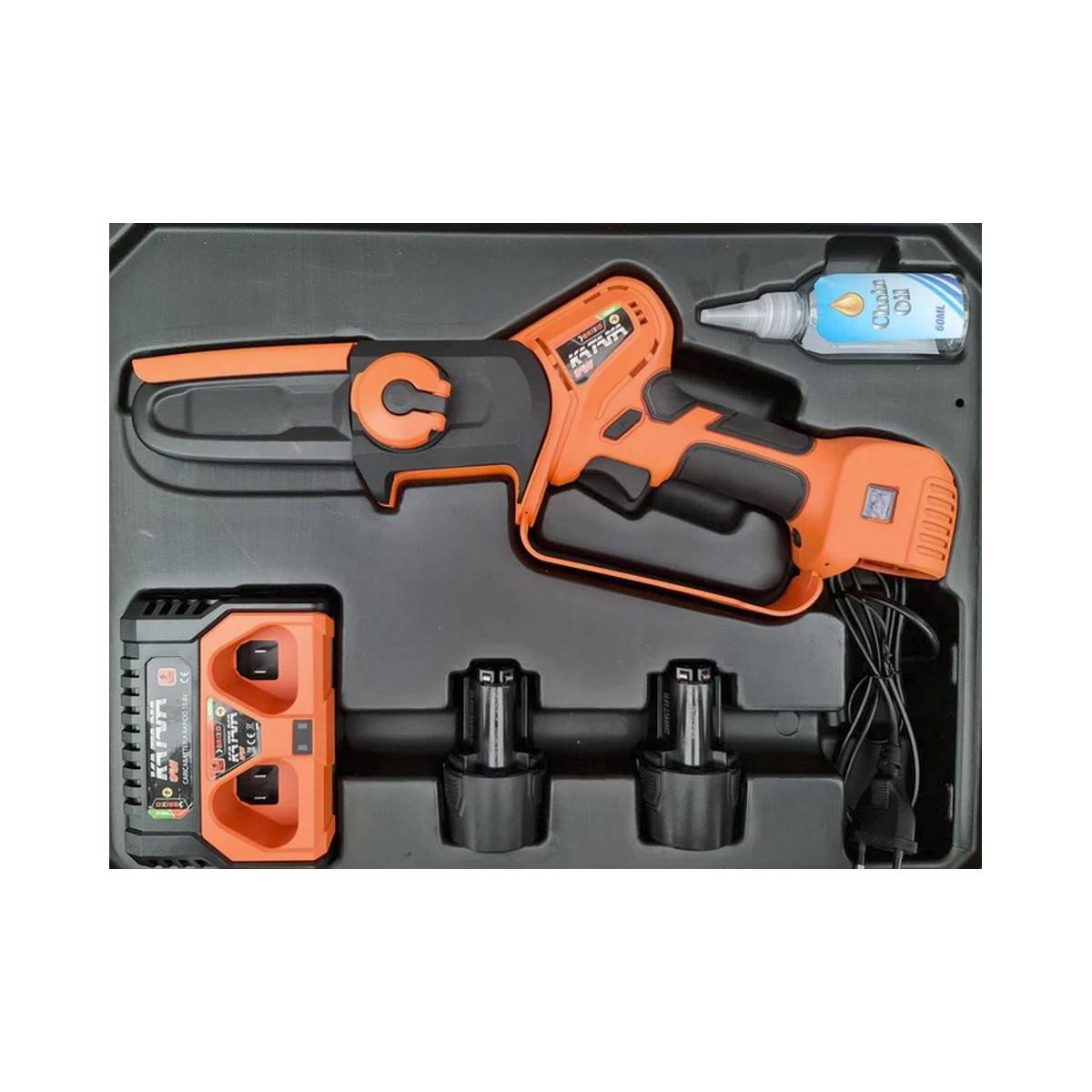 Mini tronçonneuse Scie sans fil 10,8V + 2 batteries 2,5 Ah + Chargeur double Mallette Scie électrique manuelle 300W Katana Brixo - Imagen 2