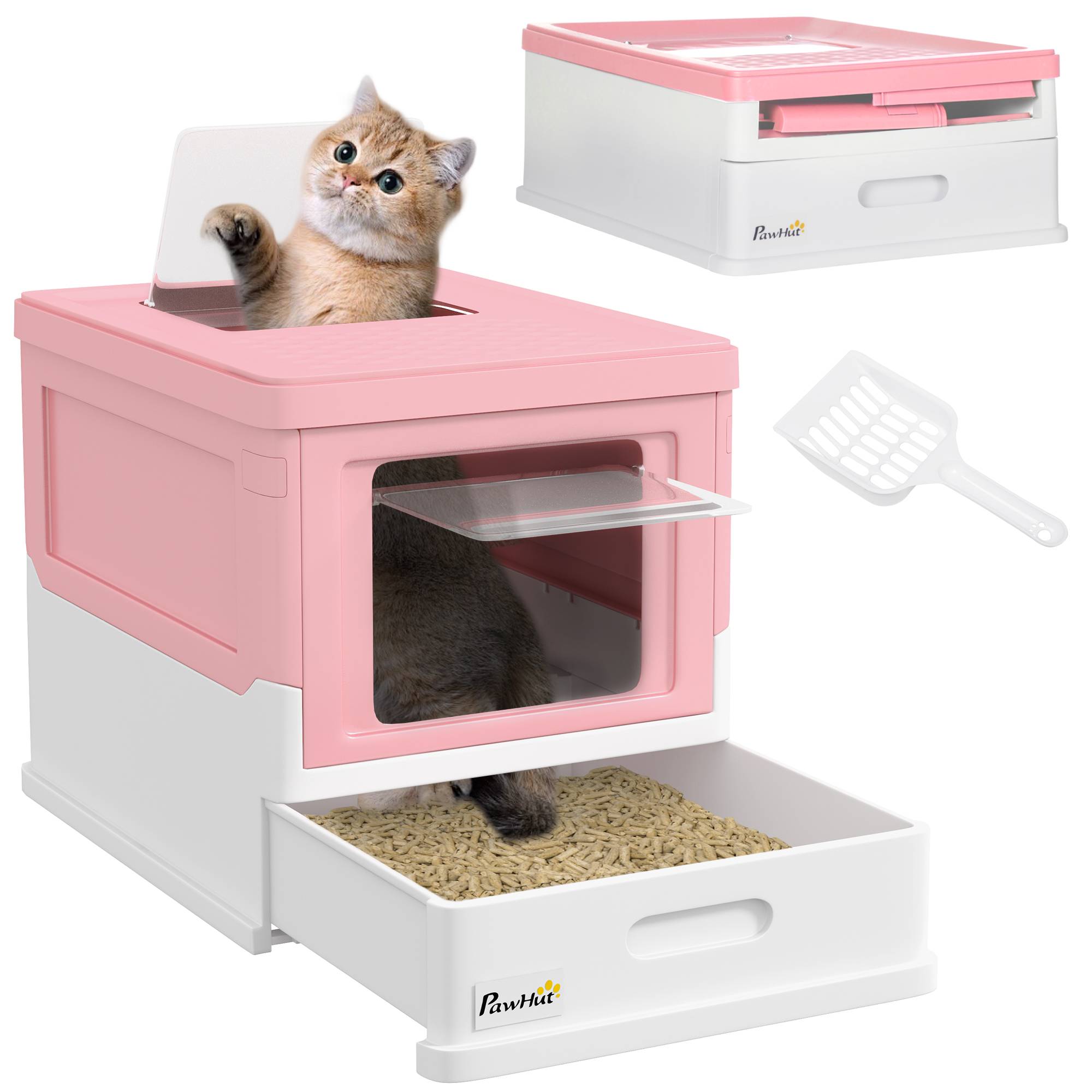 Grande maison toilette chat fermée plastique PP double accès tiroir pliable 47cm rose - ComfortXL Outdoor Living