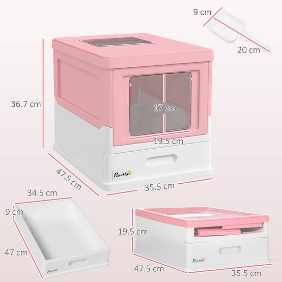 Grande maison toilette chat fermée plastique PP double accès tiroir pliable 47cm rose - ComfortXL Outdoor Living - Image 5