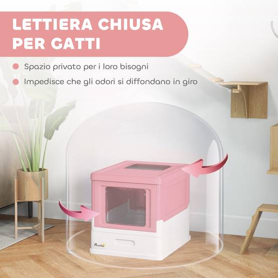 Grande maison toilette chat fermée plastique PP double accès tiroir pliable 47cm rose - ComfortXL Outdoor Living - Image 8