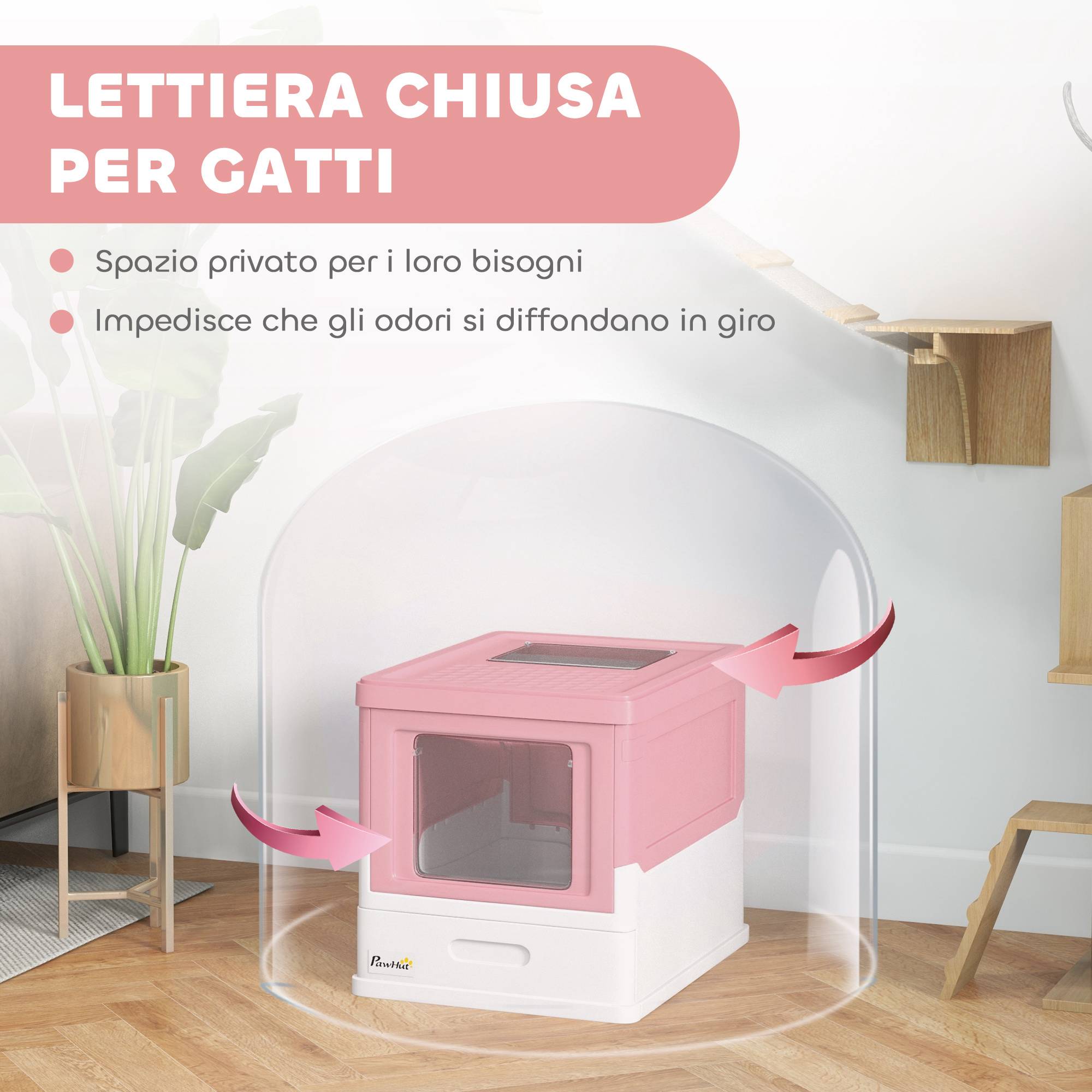 Grande maison toilette chat fermée plastique PP double accès tiroir pliable 47cm rose - ComfortXL Outdoor Living - Image 8