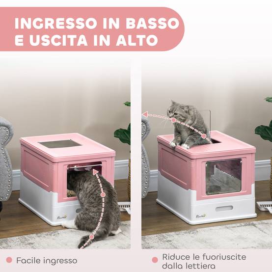 Grande maison toilette chat fermée plastique PP double accès tiroir pliable 47cm rose - ComfortXL Outdoor Living - Image 7