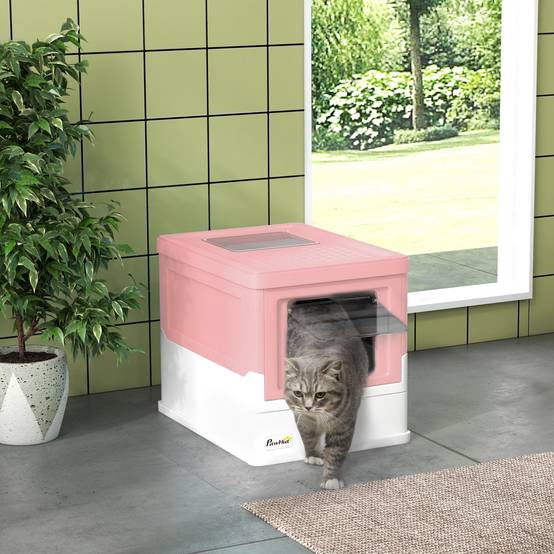 Grande maison toilette chat fermée plastique PP double accès tiroir pliable 47cm rose - ComfortXL Outdoor Living - Image 3