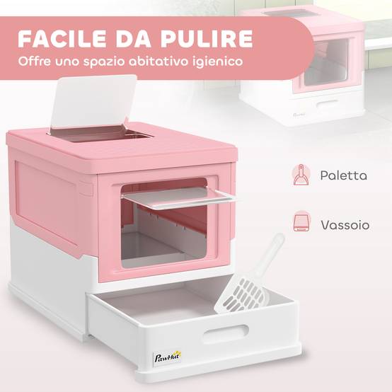Grande maison toilette chat fermée plastique PP double accès tiroir pliable 47cm rose - ComfortXL Outdoor Living - Image 6