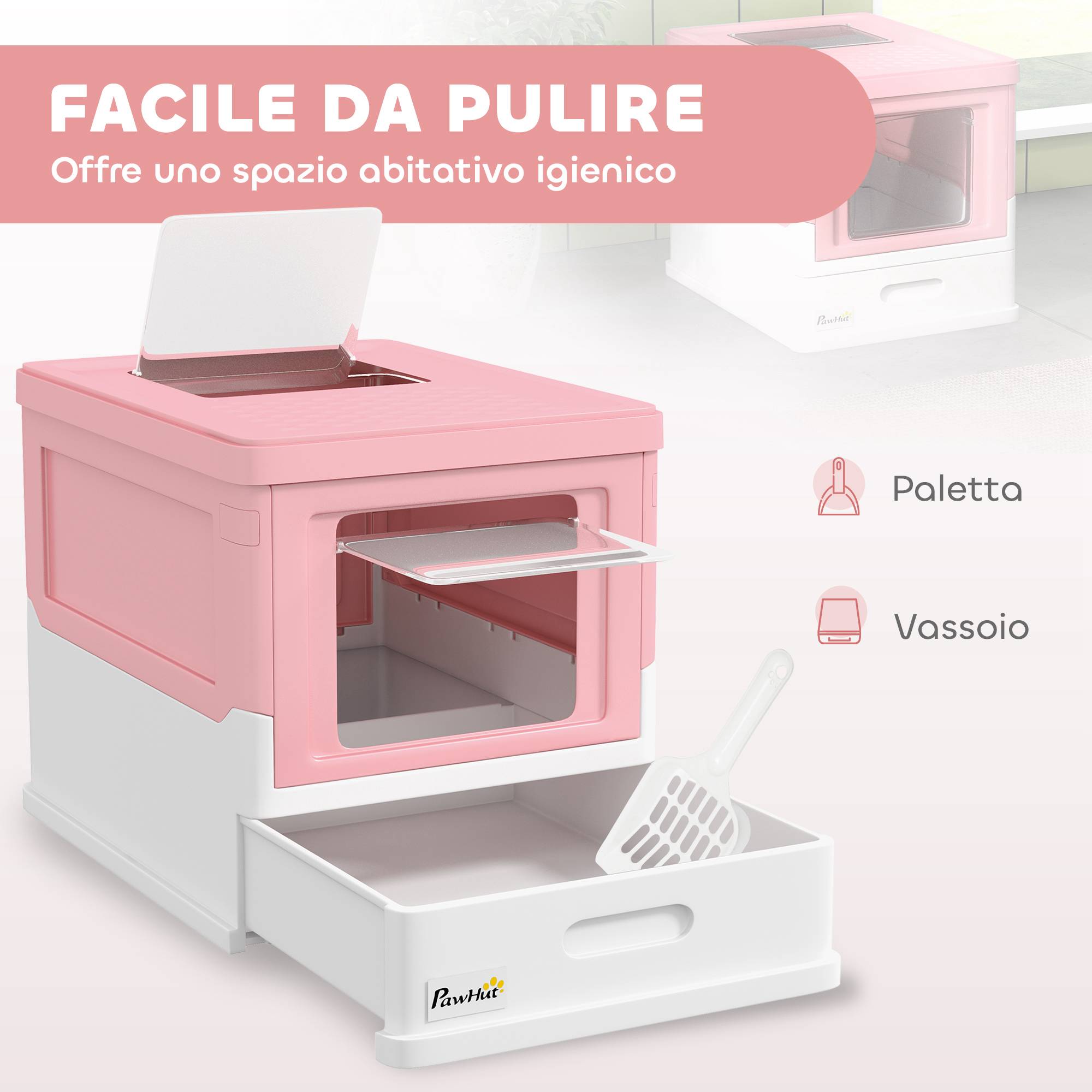 Grande maison toilette chat fermée plastique PP double accès tiroir pliable 47cm rose - ComfortXL Outdoor Living - Image 6