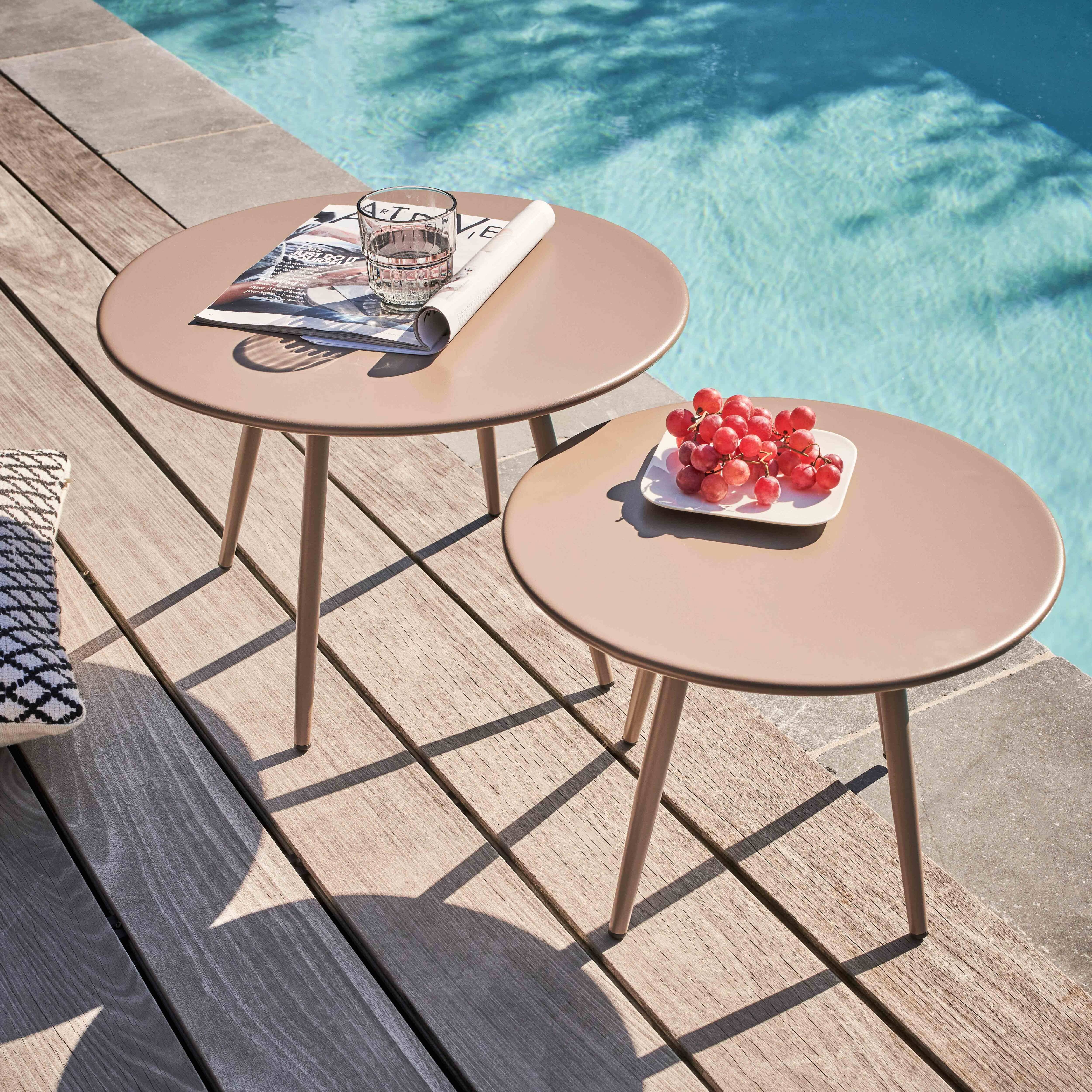 Oviala - Lot de 2 tables basses de jardin en acier taupe Palavas - Oviala - Imagen 2